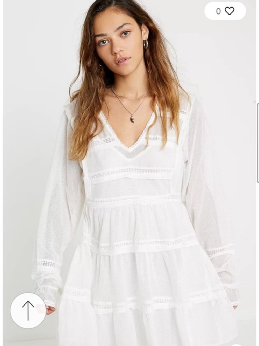 Free People Tiers of Joy White Lace Inset Boho Mini Dress - Size XS